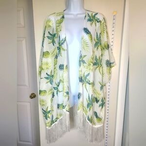 Tropical Print‎ Fringe Kimono- ONE SIZE